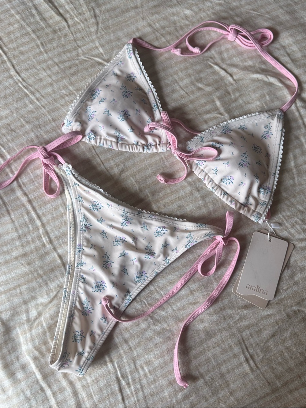 Pink Floral light yellow Triangle Cheeky 2 piece bathing suit Set